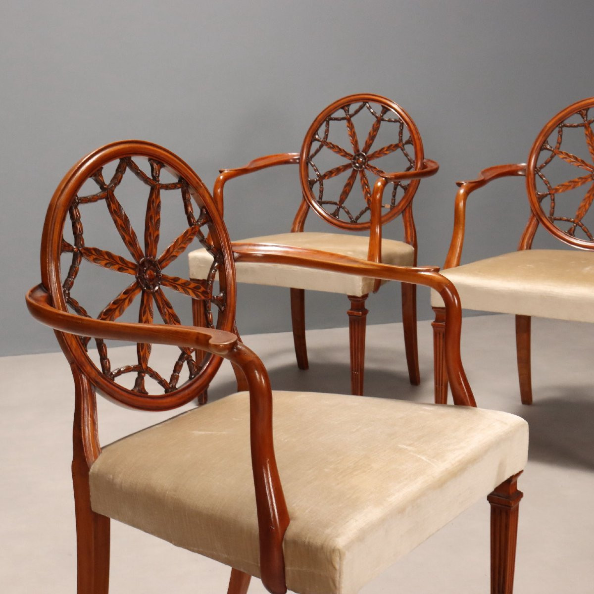 Antique Armchairs Cherrywood Fabric United Kingdom XX Century-photo-3