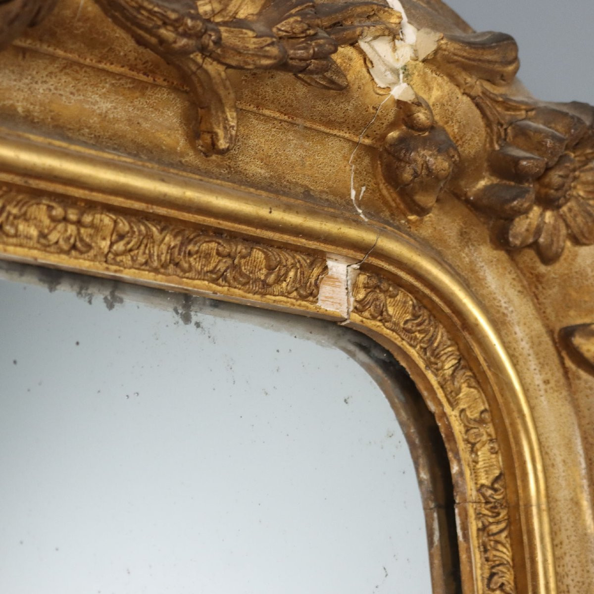 Miroir Ancien Bois Doré Gravé France du XIXe Siècle-photo-4