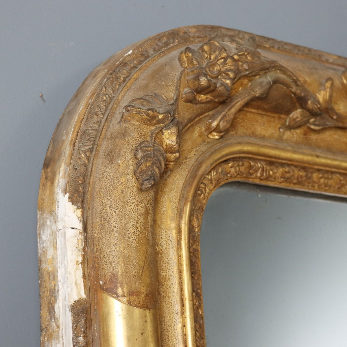 Miroir Ancien Bois Doré Gravé France du XIXe Siècle-photo-3