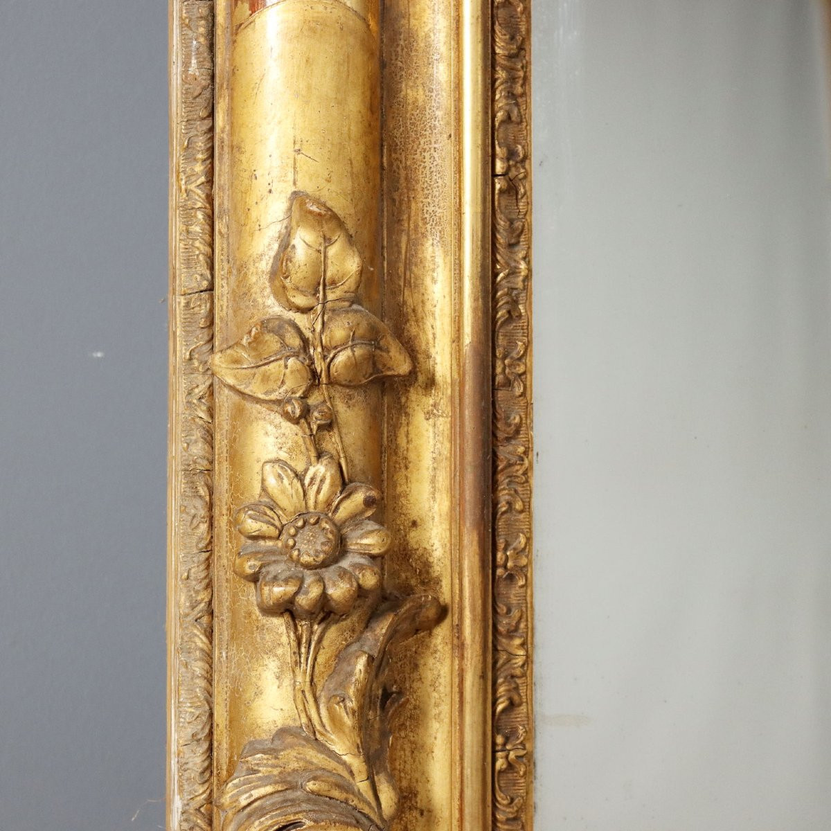 Miroir Ancien Bois Doré Gravé France du XIXe Siècle-photo-6