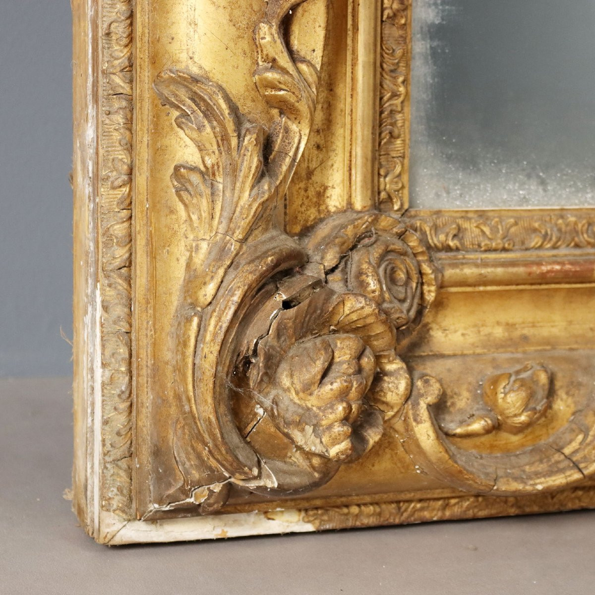 Miroir Ancien Bois Doré Gravé France du XIXe Siècle-photo-7