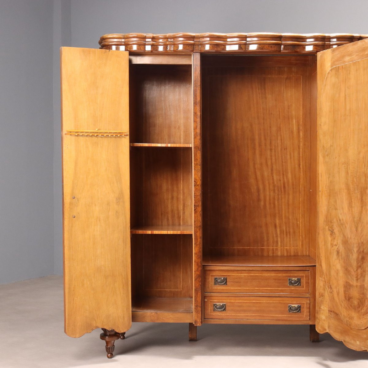 Armoire Art Deco Ancienne Noyer Bruyère de Noyer Italie XIXe Siècle-photo-3