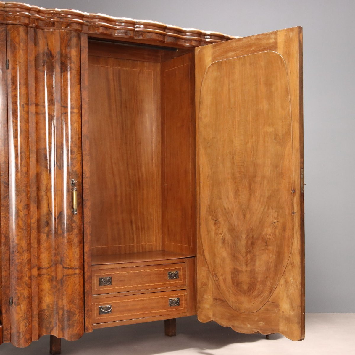 Armoire Art Deco Ancienne Noyer Bruyère de Noyer Italie XIXe Siècle-photo-4