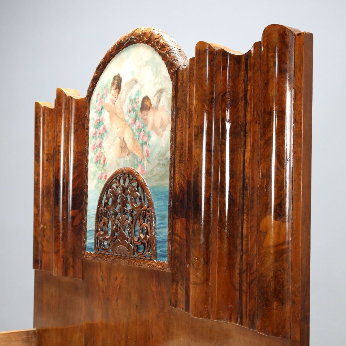Lit Art Decò Ancien Noyer Bruyère de Noyer Italie XXe Siècle-photo-4