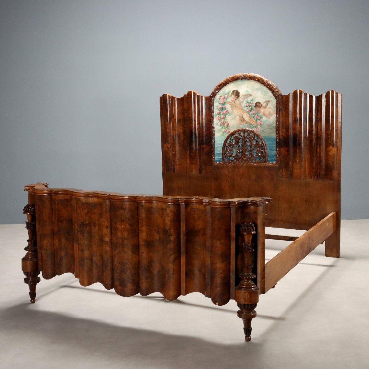 Lit Art Decò Ancien Noyer Bruyère de Noyer Italie XXe Siècle