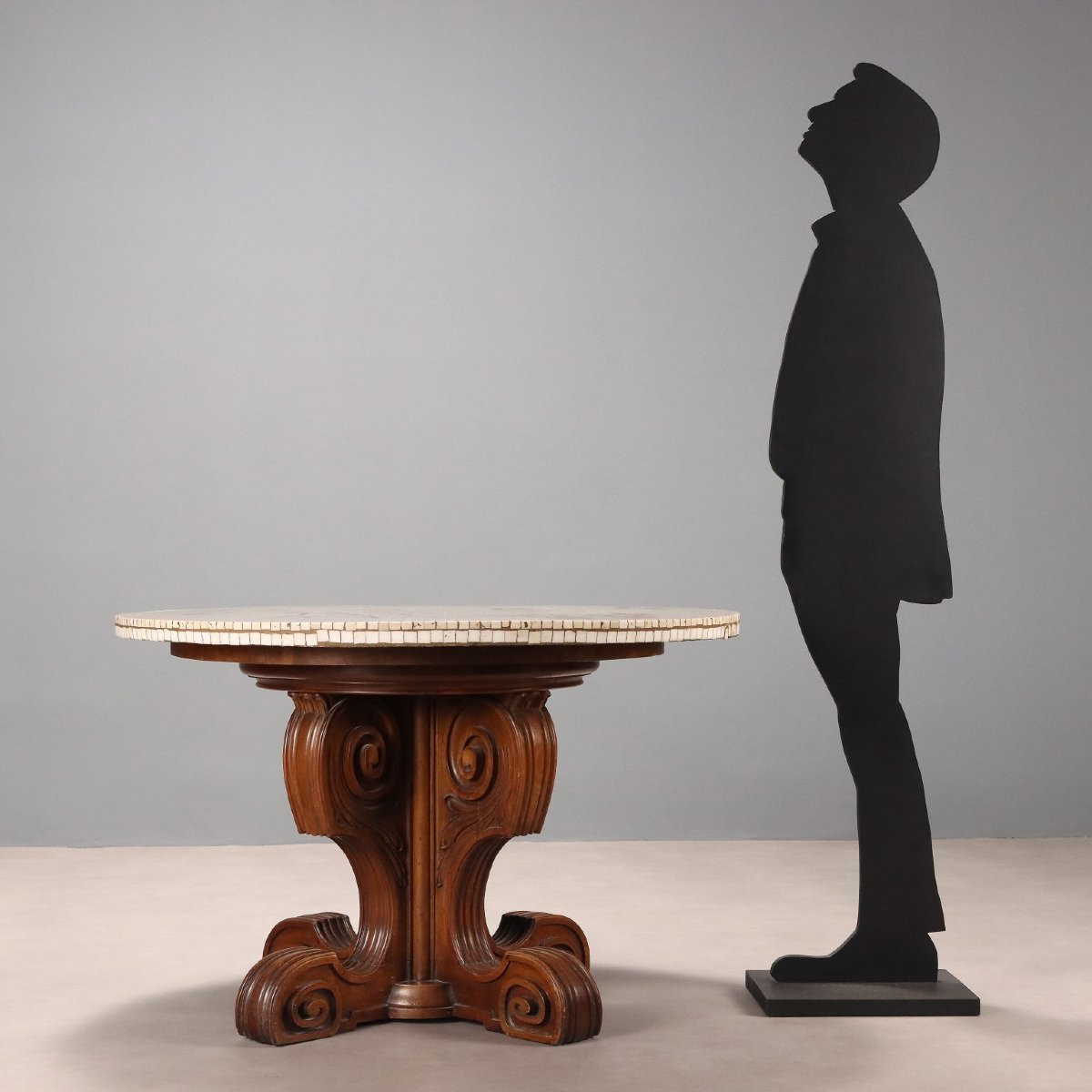 Table Ronde Ancienne Noyer Plateau avec Mosaïque XIXe Siècle-photo-2