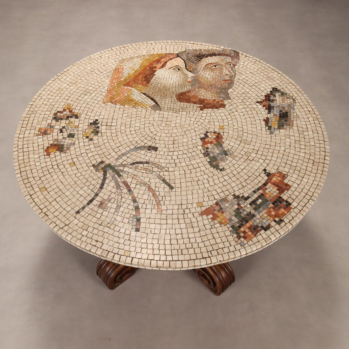 Table Ronde Ancienne Noyer Plateau avec Mosaïque XIXe Siècle-photo-3