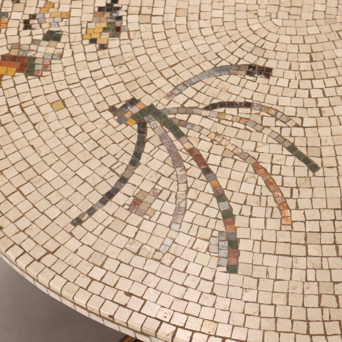 Table Ronde Ancienne Noyer Plateau avec Mosaïque XIXe Siècle-photo-1