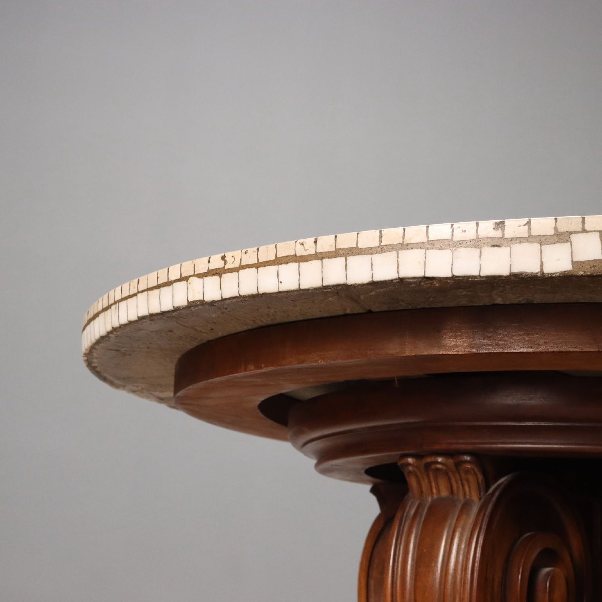 Table Ronde Ancienne Noyer Plateau avec Mosaïque XIXe Siècle-photo-2