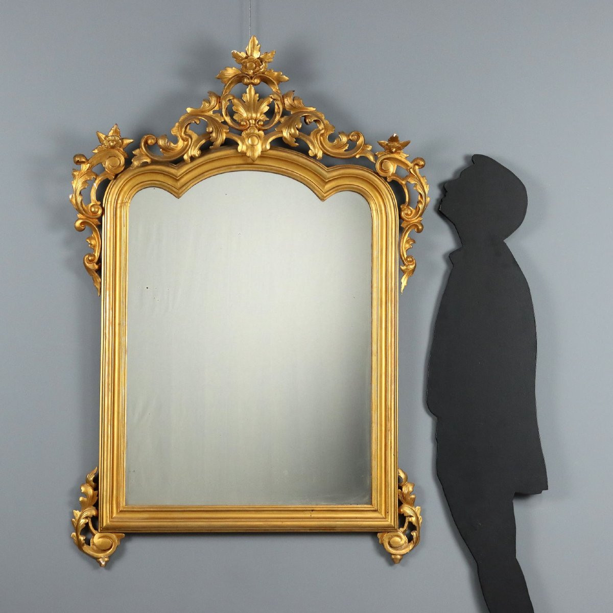 Miroir Ancien Bois Gravé Doré Italie du XIXe Siècle -photo-2
