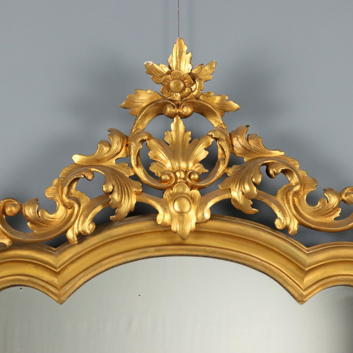 Miroir Ancien Bois Gravé Doré Italie du XIXe Siècle -photo-3
