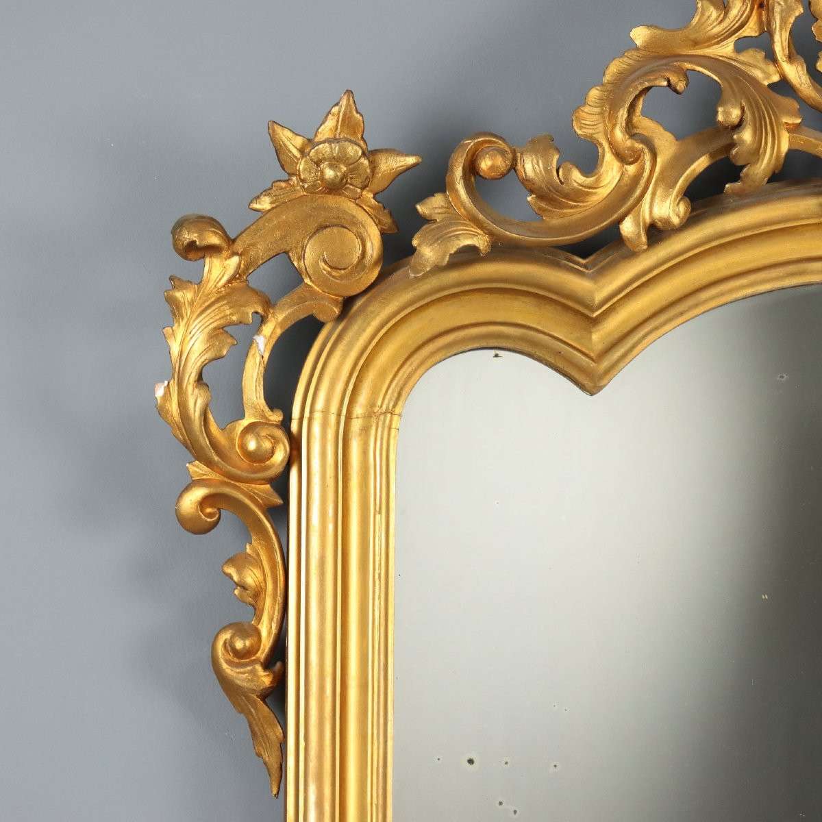 Miroir Ancien Bois Gravé Doré Italie du XIXe Siècle -photo-4