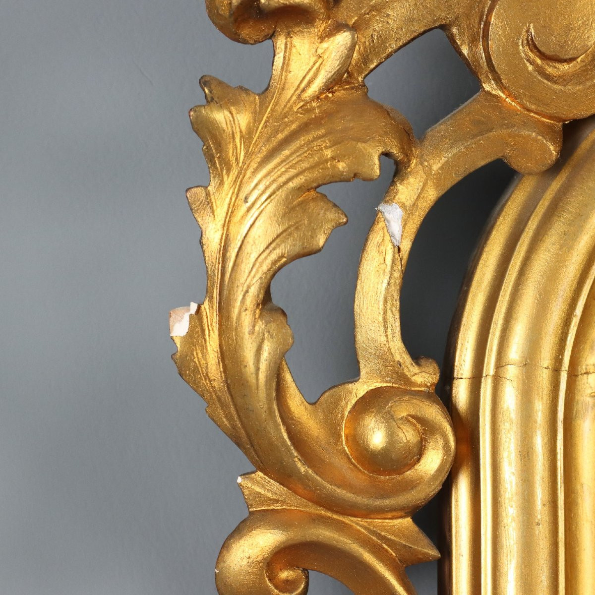 Miroir Ancien Bois Gravé Doré Italie du XIXe Siècle -photo-1