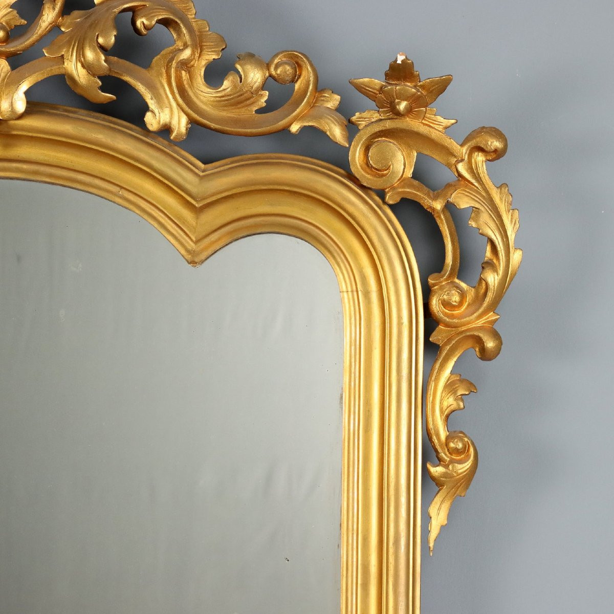 Miroir Ancien Bois Gravé Doré Italie du XIXe Siècle -photo-2
