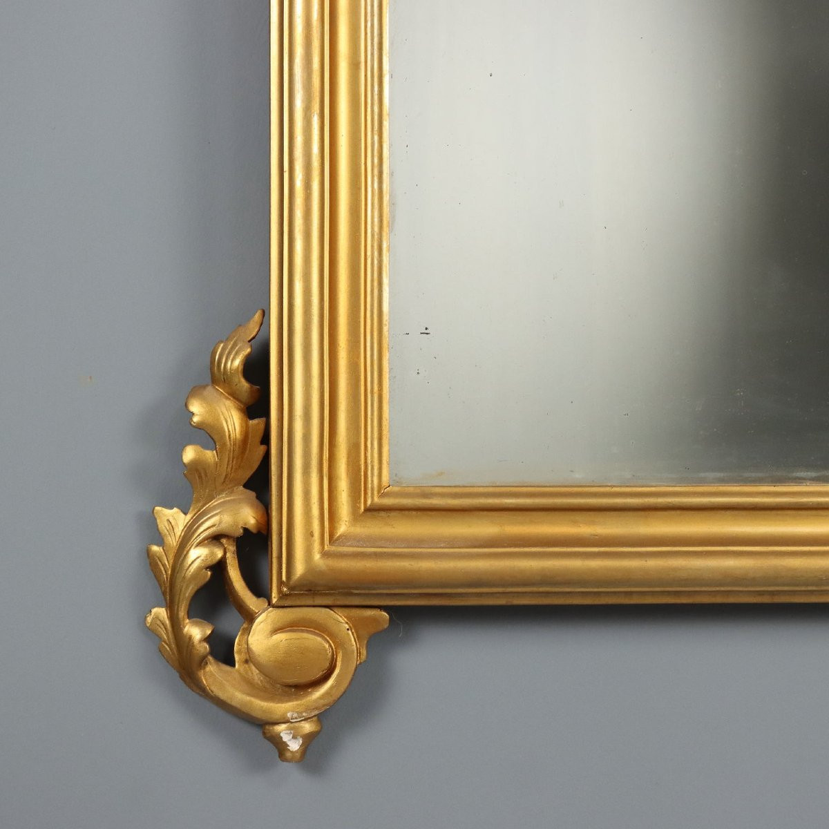 Miroir Ancien Bois Gravé Doré Italie du XIXe Siècle -photo-3
