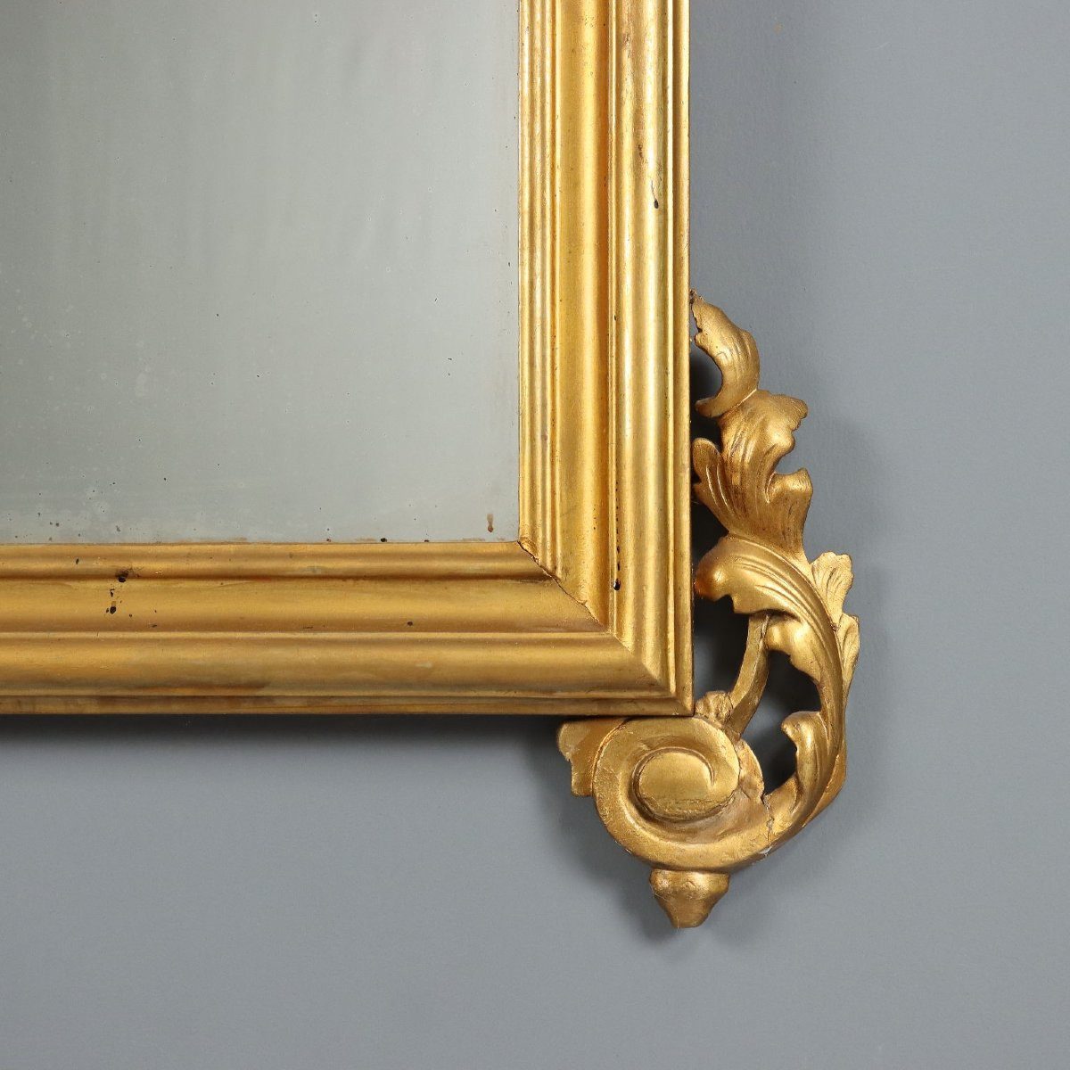Miroir Ancien Bois Gravé Doré Italie du XIXe Siècle -photo-4