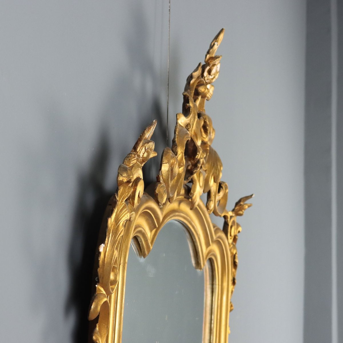 Miroir Ancien Bois Gravé Doré Italie du XIXe Siècle -photo-5