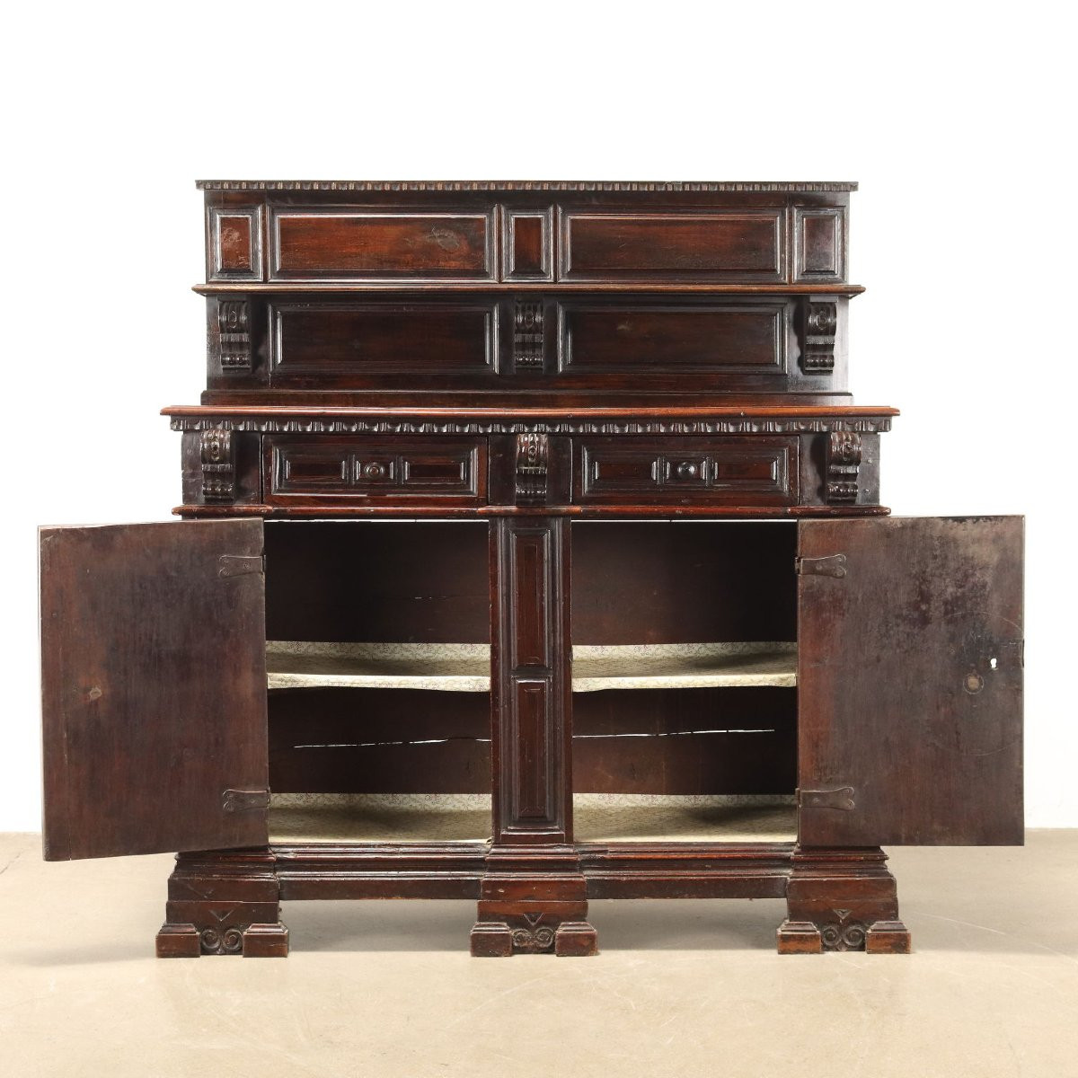 Buffet Baroque Ancien Noyer 3 Tiroirs Piémont XVIIIe Siècle-photo-3
