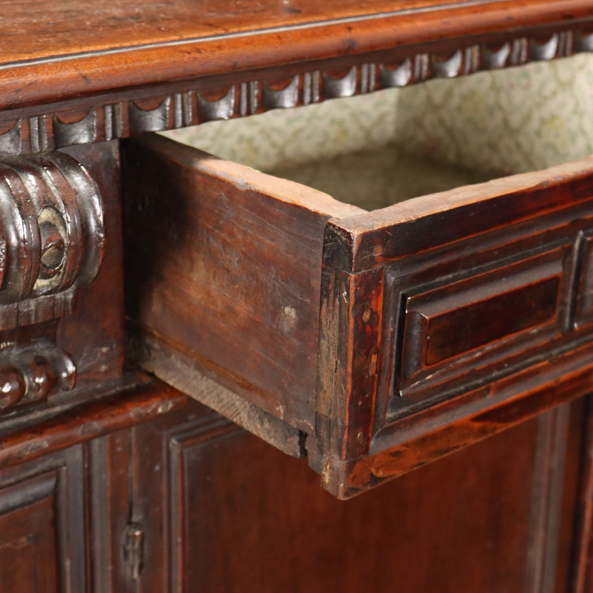 Buffet Baroque Ancien Noyer 3 Tiroirs Piémont XVIIIe Siècle-photo-1