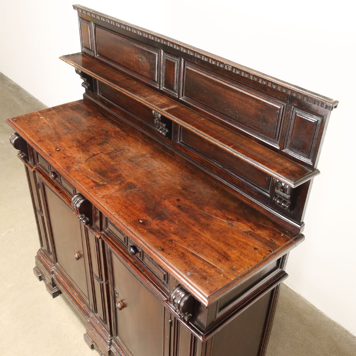 Buffet Baroque Ancien Noyer 3 Tiroirs Piémont XVIIIe Siècle-photo-4