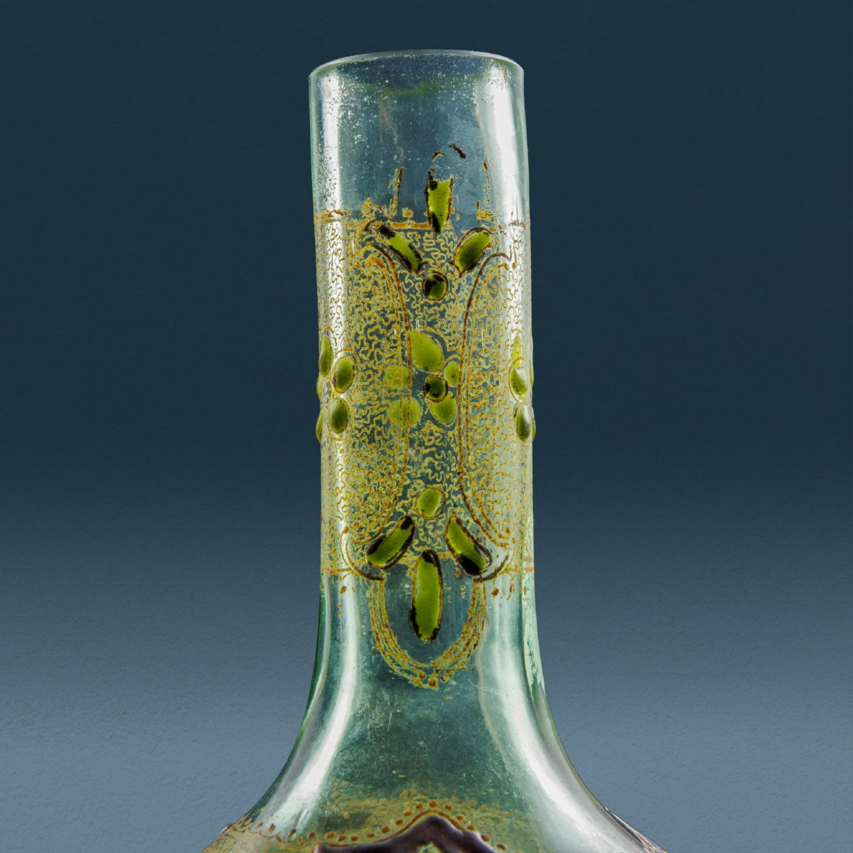 Antique Gallé Vase Enamelled Glass Flower Decorations XIX Century-photo-2
