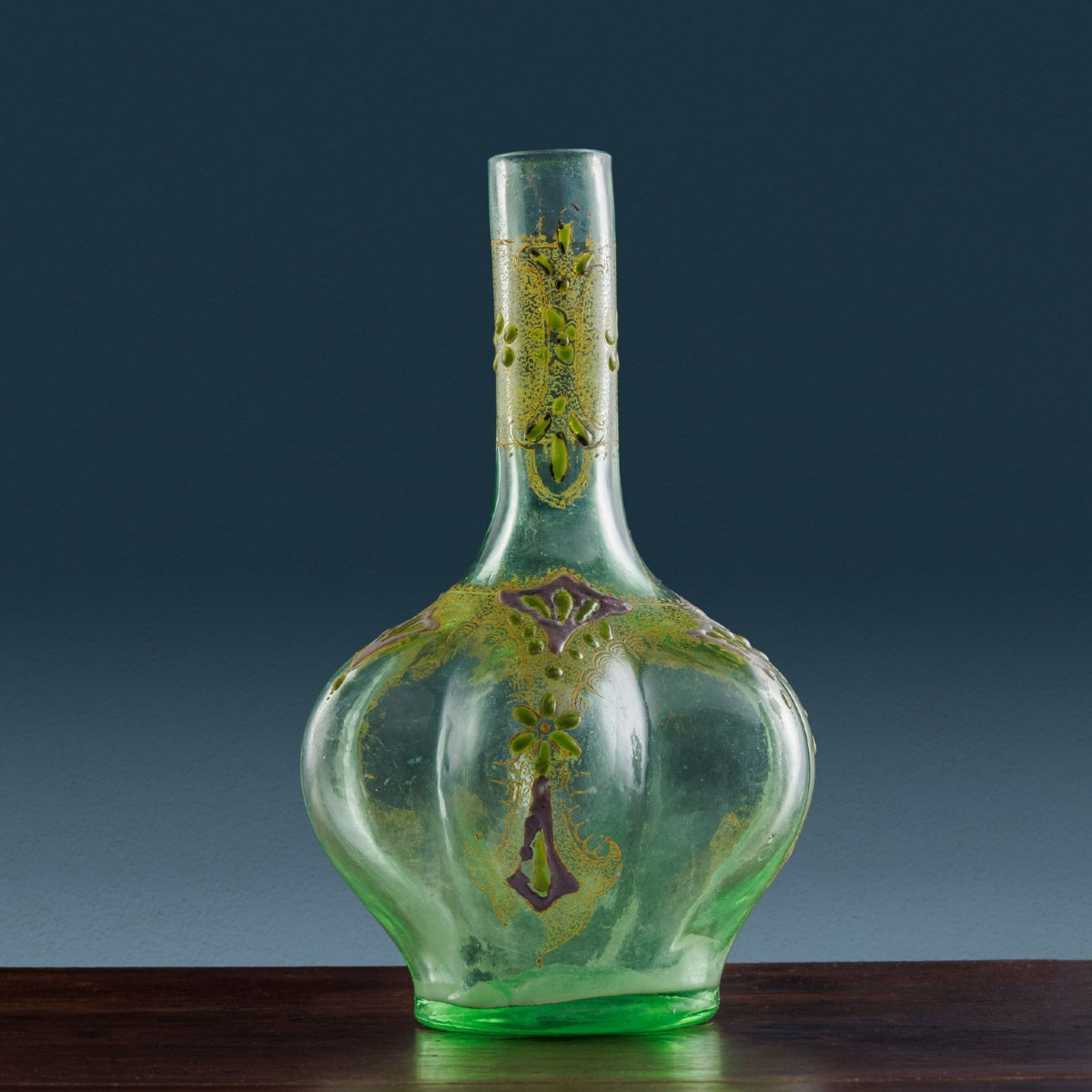 Antique Gallé Vase Enamelled Glass Flower Decorations XIX Century