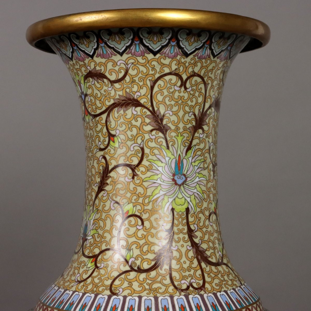Vases Anciens Cuivre Cloisonné Chine du XXe Siècle-photo-3