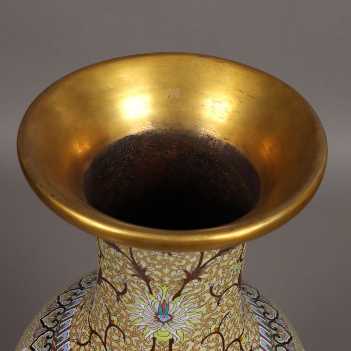 Vases Anciens Cuivre Cloisonné Chine du XXe Siècle-photo-4