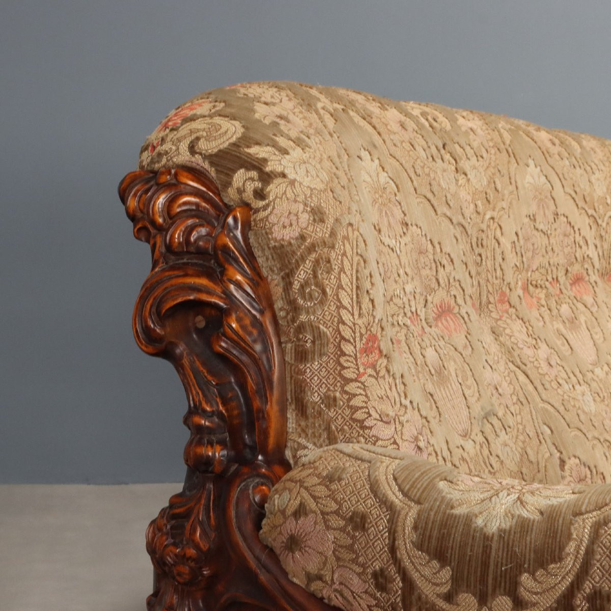 Antique Sofa Eclectic Style American Walnut Fabric XX Century-photo-4