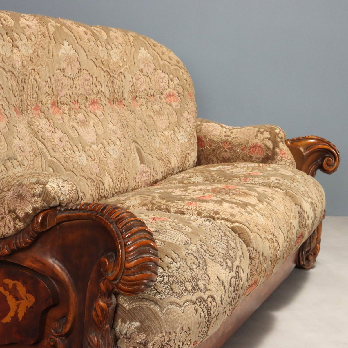 Antique Sofa Eclectic Style American Walnut Fabric XX Century-photo-1