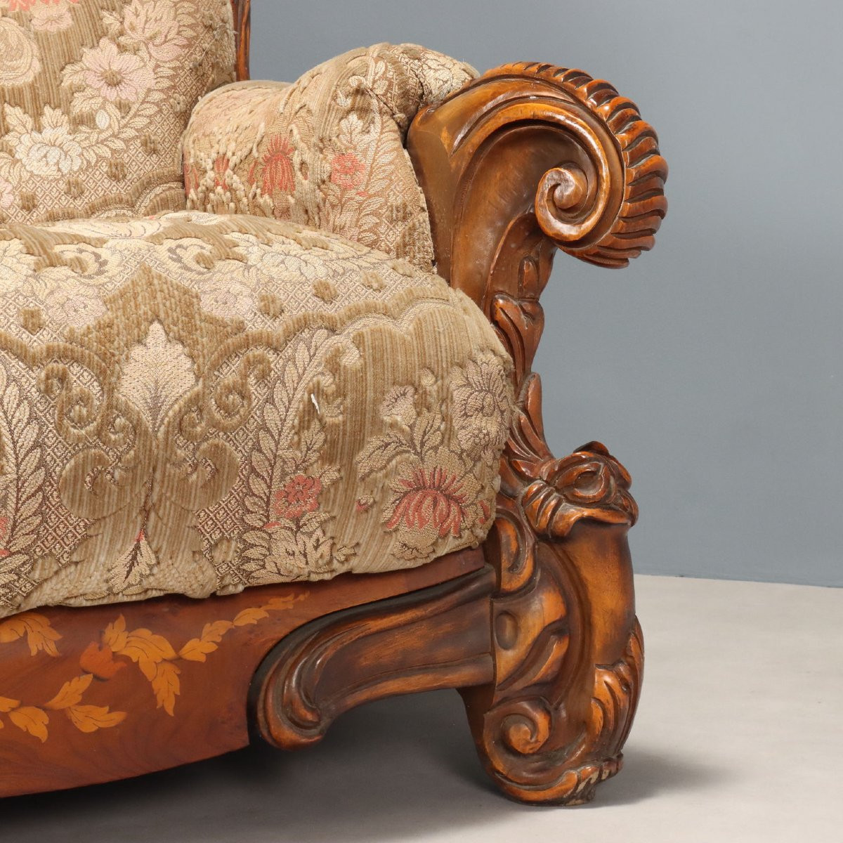 Antique Sofa Eclectic Style American Walnut Fabric XX Century-photo-4