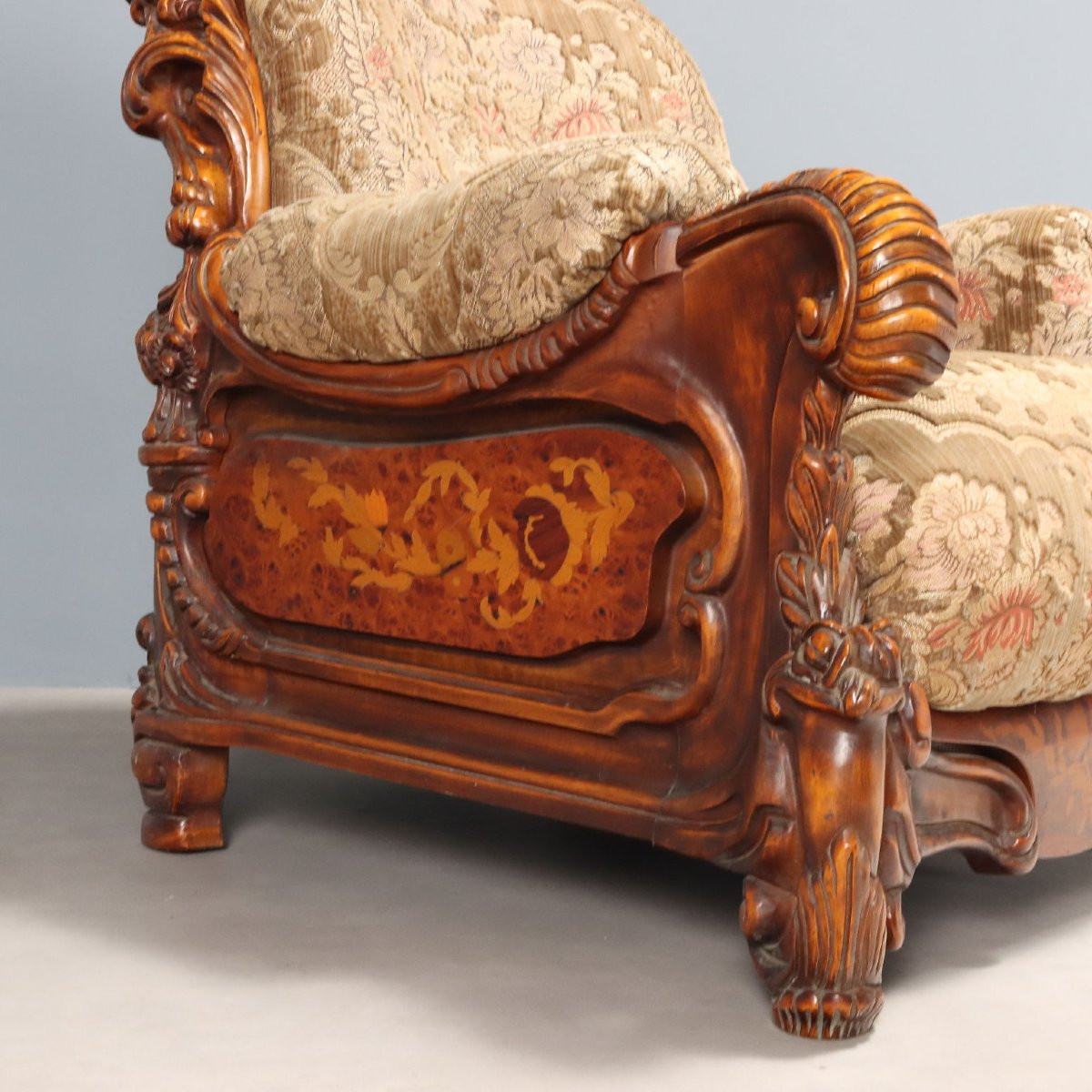 Antique Armchairs Eclectic Style Walnut Fabric Italy XX Century-photo-1