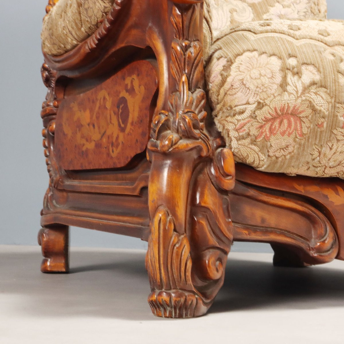 Antique Armchairs Eclectic Style Walnut Fabric Italy XX Century-photo-3
