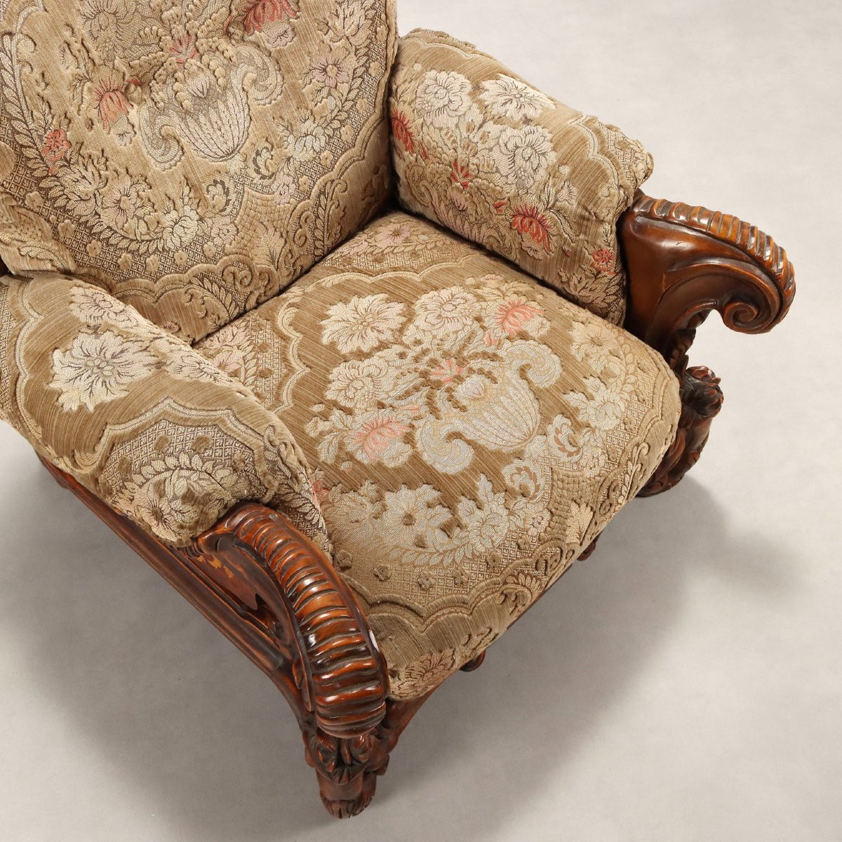 Antique Armchairs Eclectic Style Walnut Fabric Italy XX Century-photo-7