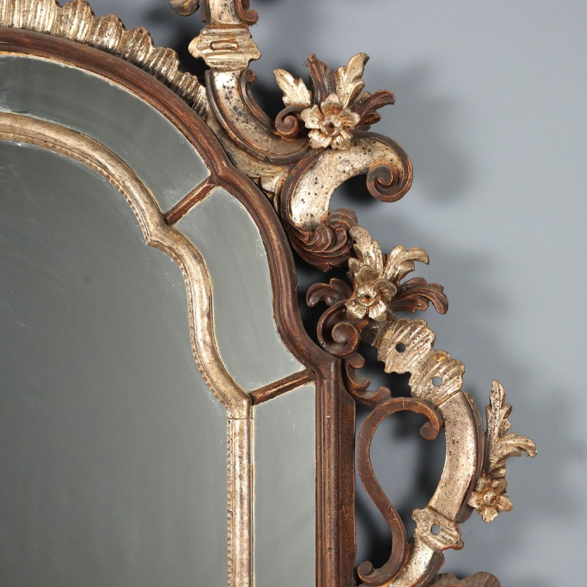 Miroir Ancien Style Rococo Bois Laqué Doré Italie du XXe Siècle-photo-1