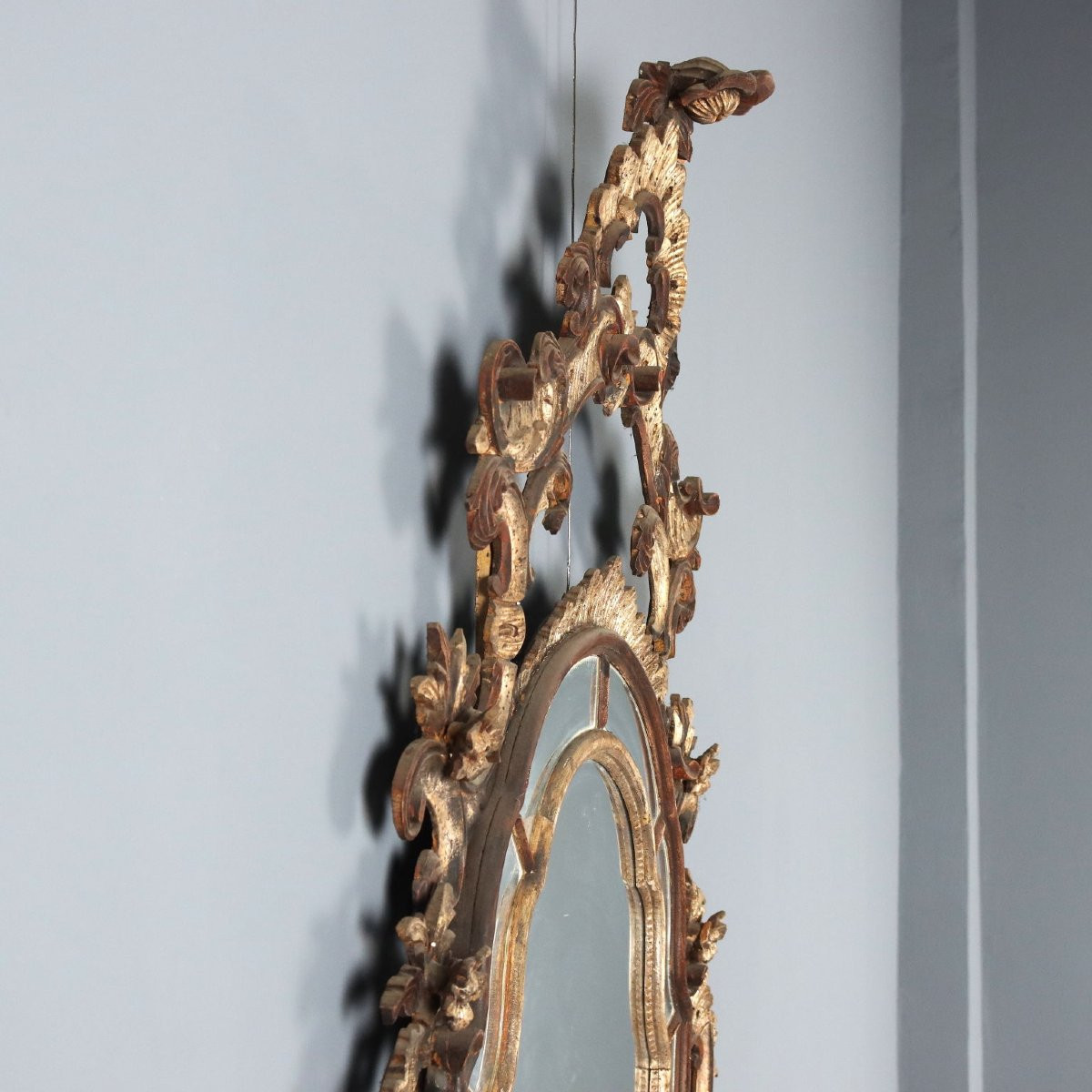 Miroir Ancien Style Rococo Bois Laqué Doré Italie du XXe Siècle-photo-8