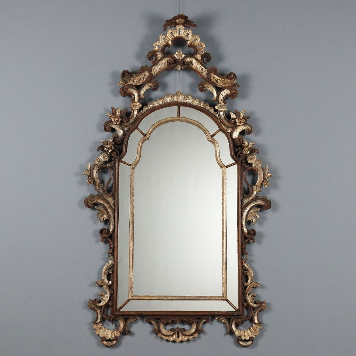 Miroir Ancien Style Rococo Bois Laqué Doré Italie du XXe Siècle