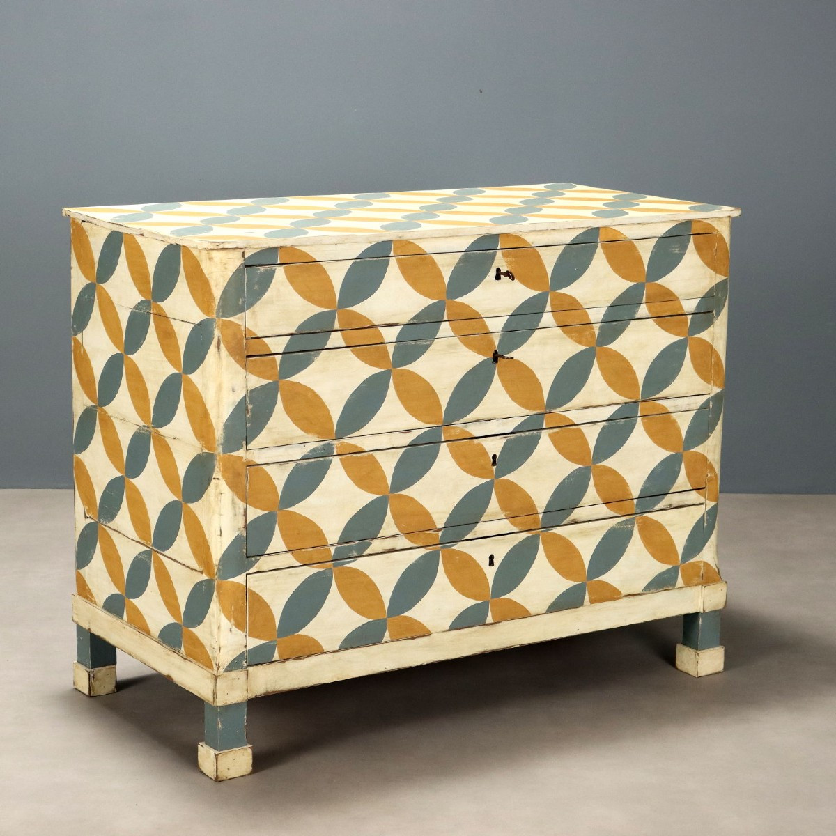 Commode Umbertino Ancienne Sapin Noyer 4 Tiroirs XIXe Siècle
