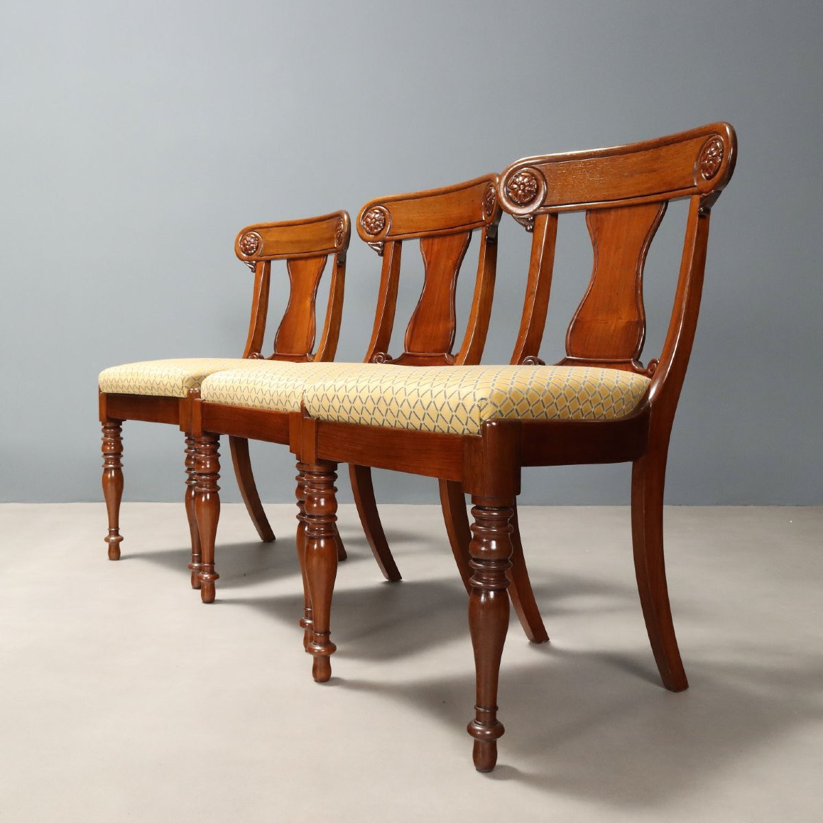 Antique Chairs Victorian Style Mahogany Fabric XIX Century -photo-3