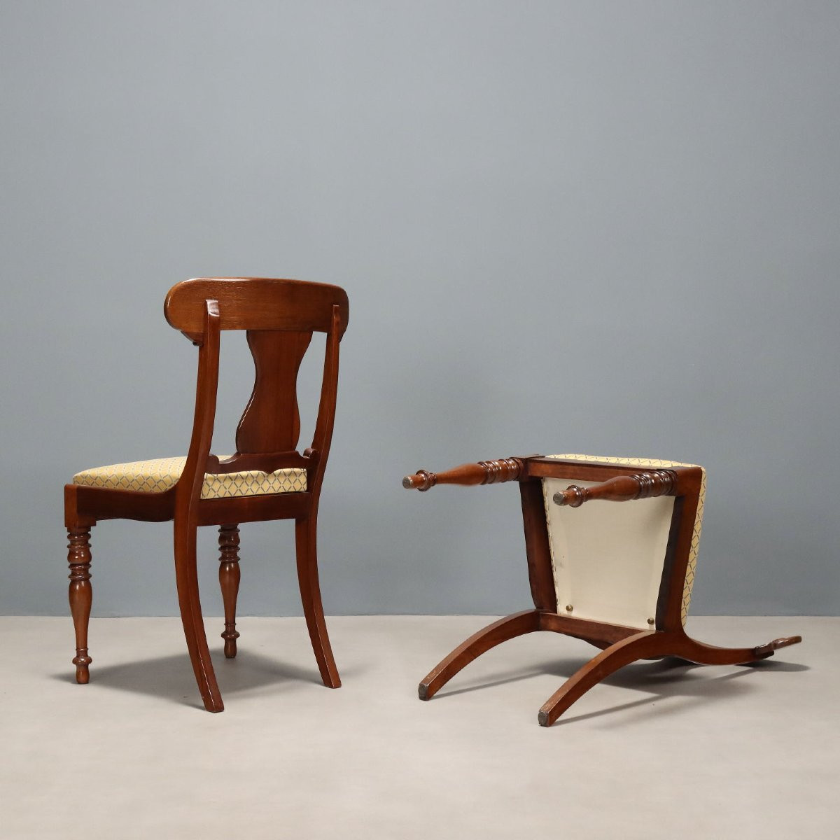 Antique Chairs Victorian Style Mahogany Fabric XIX Century -photo-4