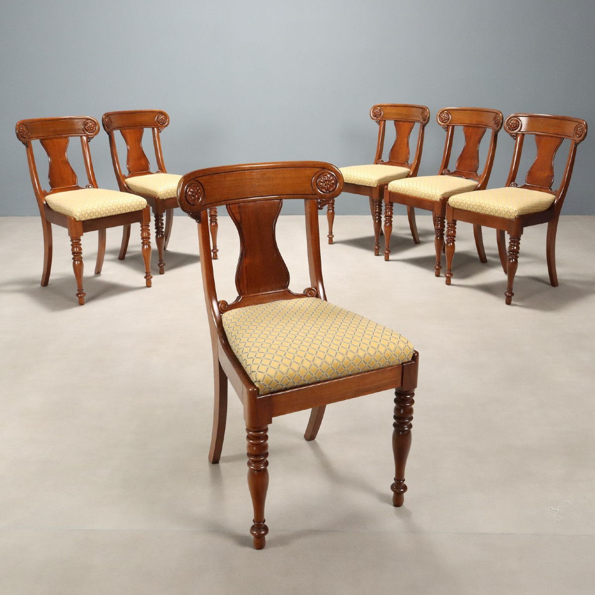 Antique Chairs Victorian Style Mahogany Fabric XIX Century 