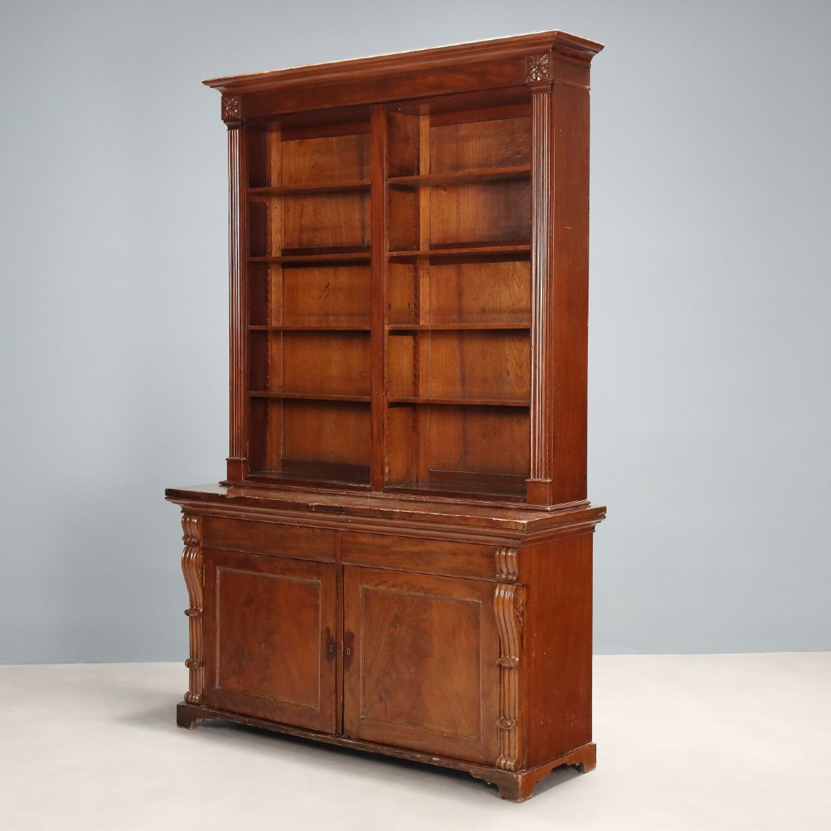 Bibliothèque Victorienne Ancienne Acajou Gravé Angleterre XIXe Siècle