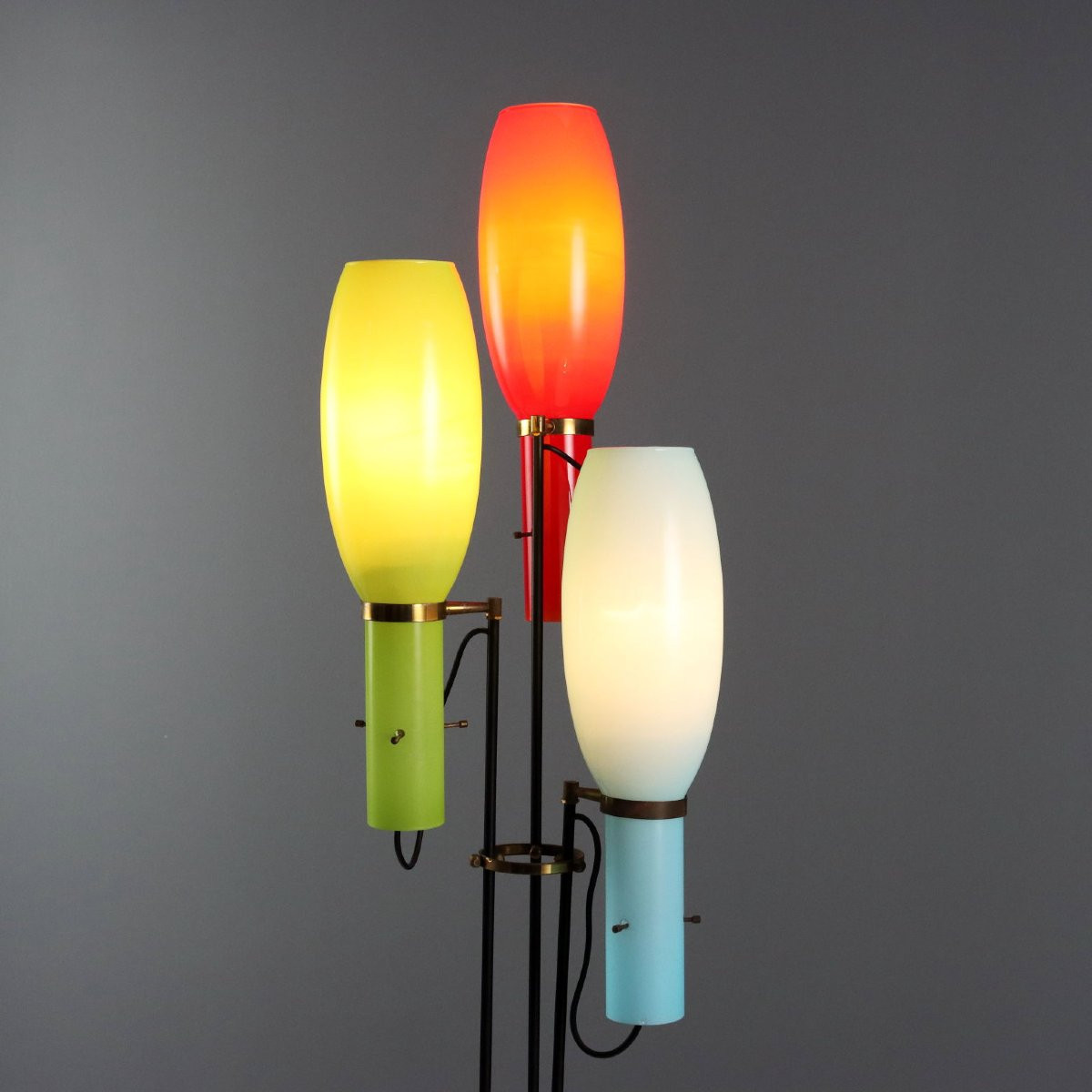 Lampadaire Vintage Design Métal Laiton Verre Années 50-60-photo-3