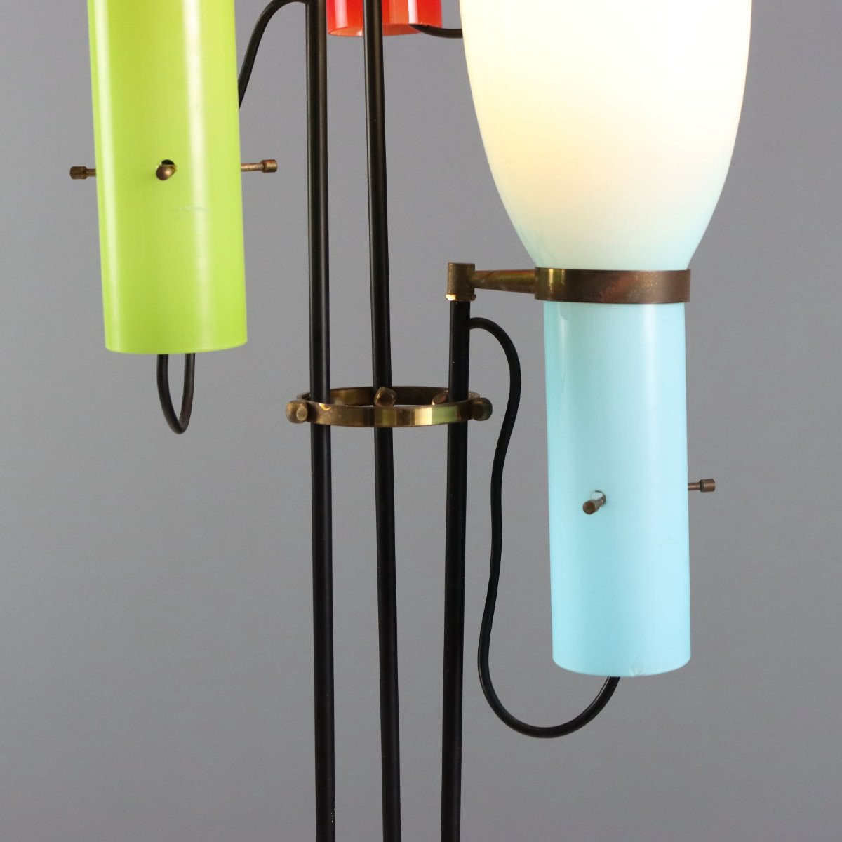 Lampadaire Vintage Design Métal Laiton Verre Années 50-60-photo-1