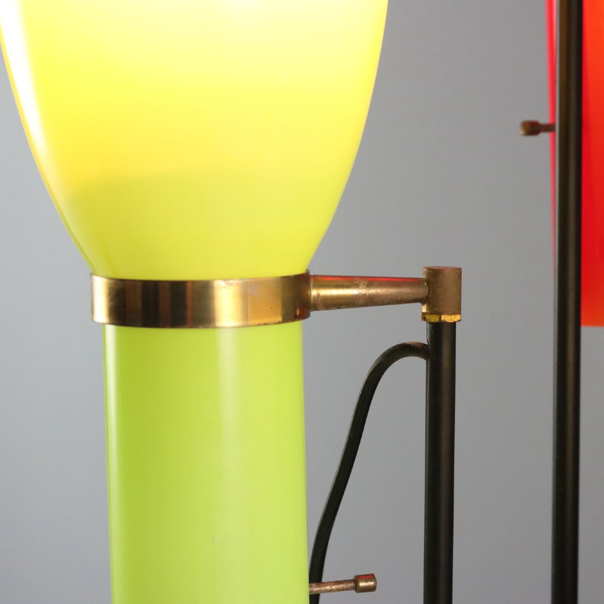 Lampadaire Vintage Design Métal Laiton Verre Années 50-60-photo-3