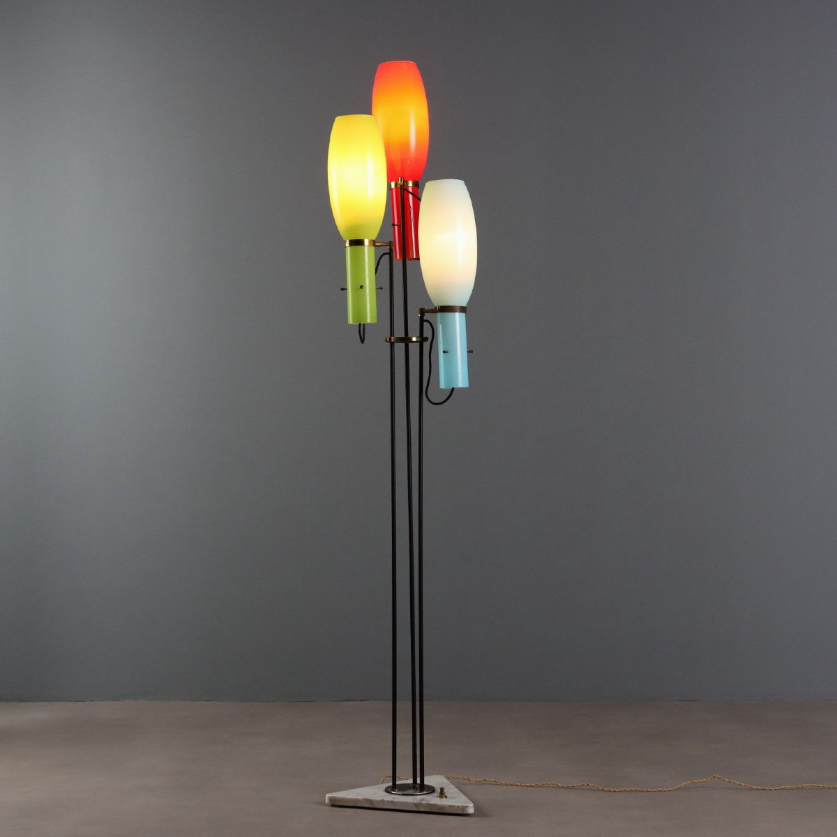 Lampadaire Vintage Design Métal Laiton Verre Années 50-60