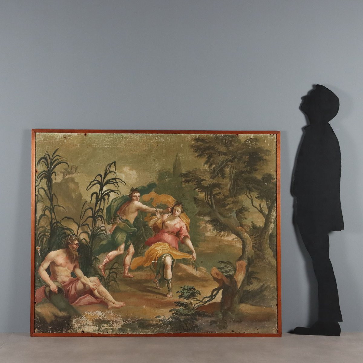 Tableau Ancien Apollon et Daphné Huile sur Toile du XVIIIe Siècle-photo-2