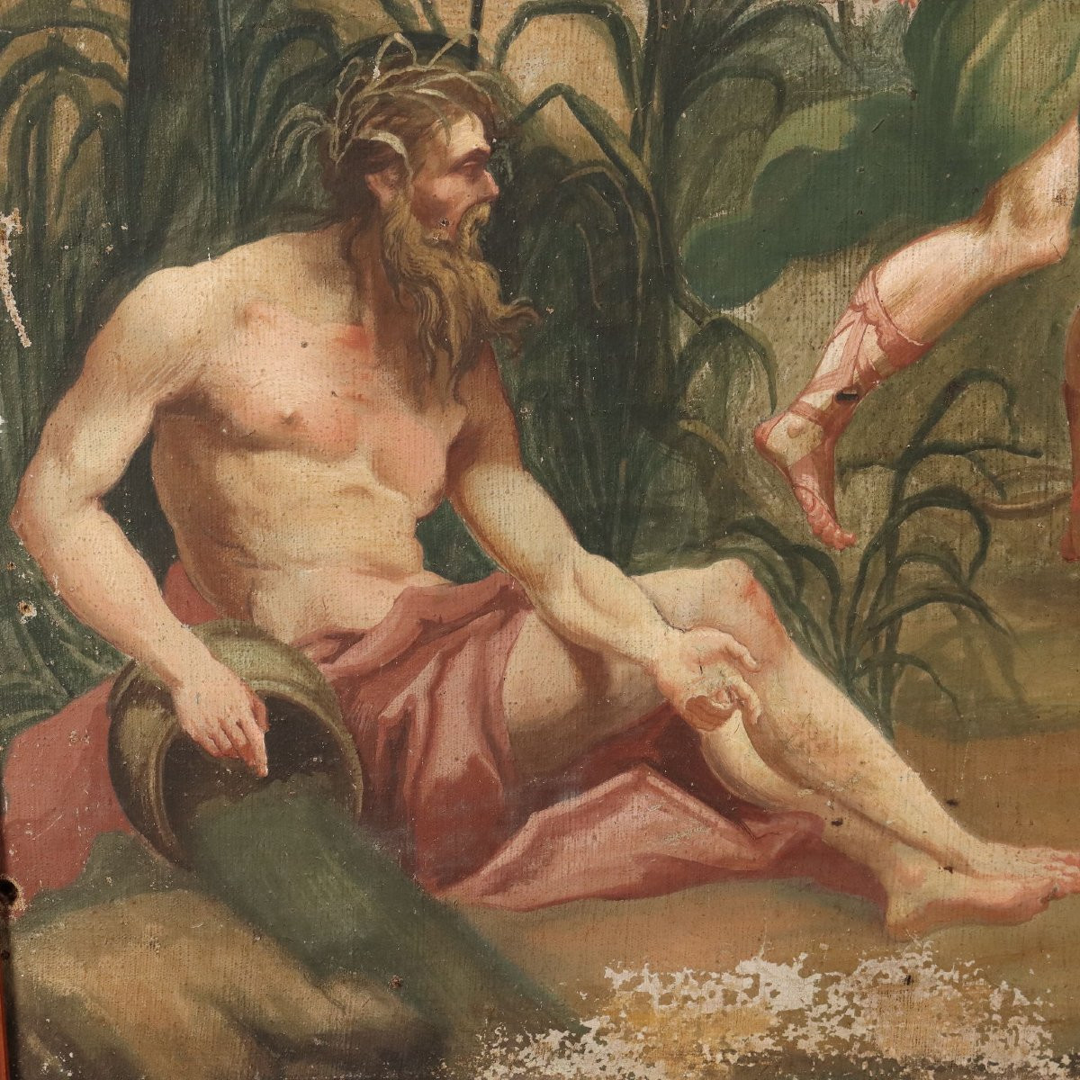 Tableau Ancien Apollon et Daphné Huile sur Toile du XVIIIe Siècle-photo-4