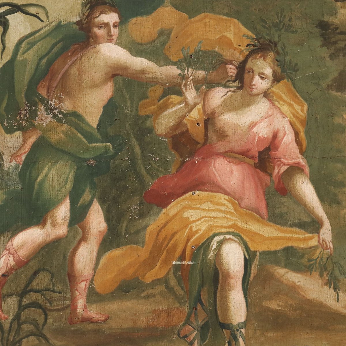 Tableau Ancien Apollon et Daphné Huile sur Toile du XVIIIe Siècle-photo-1