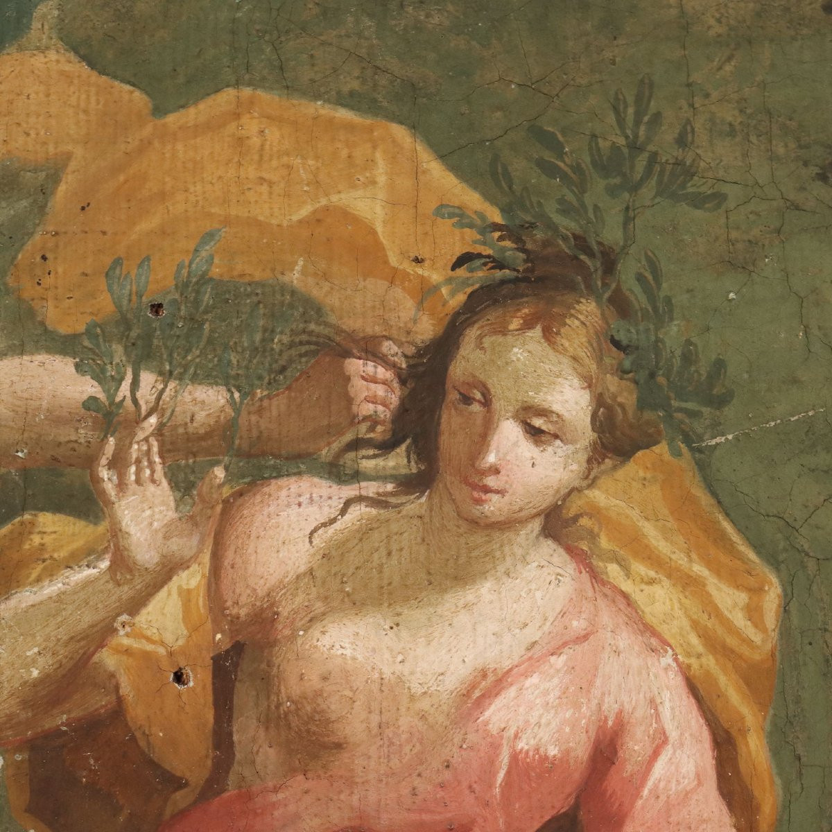 Tableau Ancien Apollon et Daphné Huile sur Toile du XVIIIe Siècle-photo-2